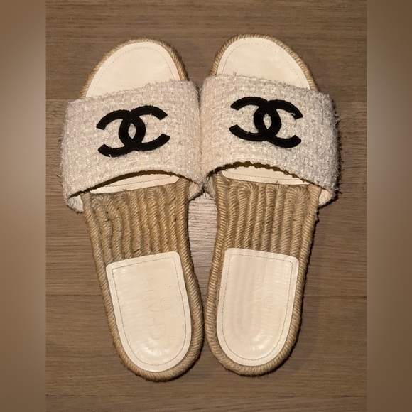 Chanel espadrille slides 39 tweed grosgrain mule - Picture 3 of 9